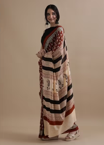 JAIPUR KURTI Floral Print Pure Cotton Mulmul Saree